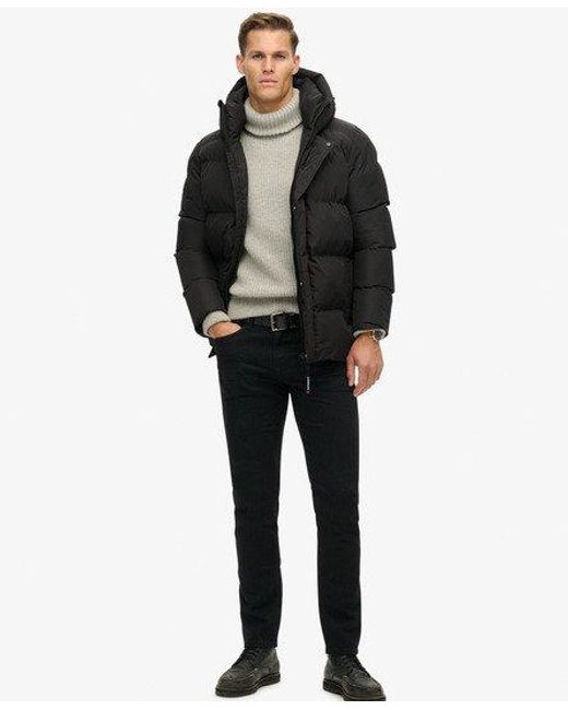 Superdry Black Hooded Five Baffle Sports Puffer for men