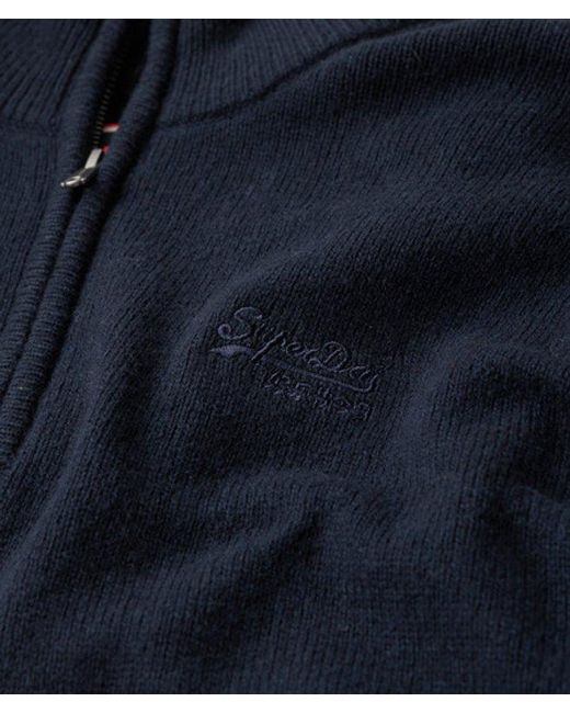 Superdry Blue & Co Classic Embroidered Logo Nylon And Wool Half Zip Jumper for men