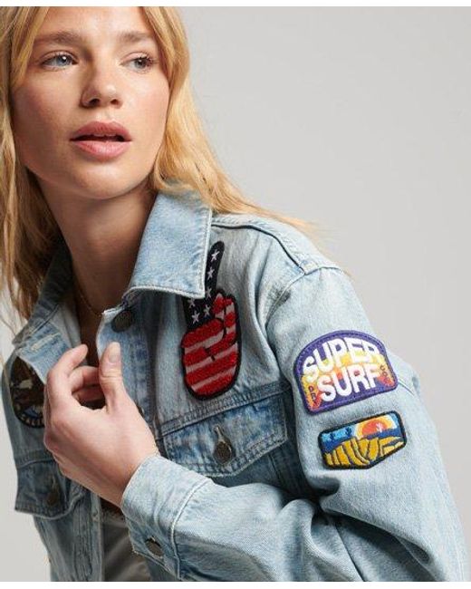 Superdry Blue Vintage Patched Trucker Jacket Echo Light Vintage