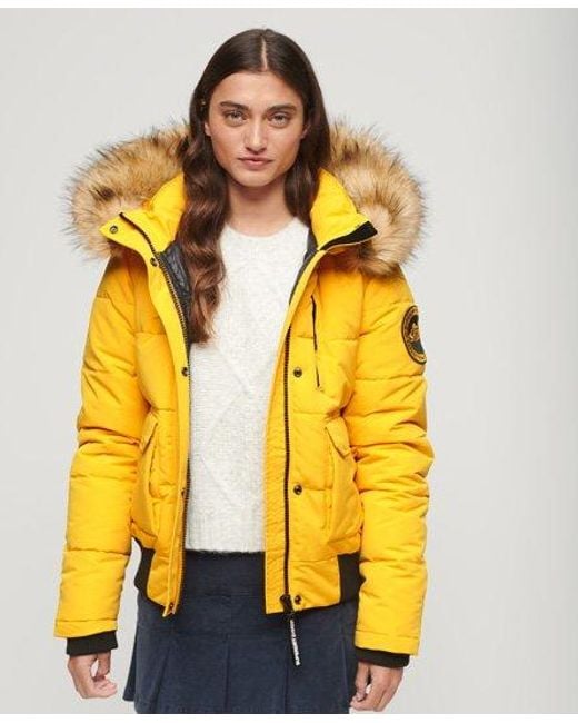 Superdry Yellow Hooded Everest Puffer Bomber Jacket