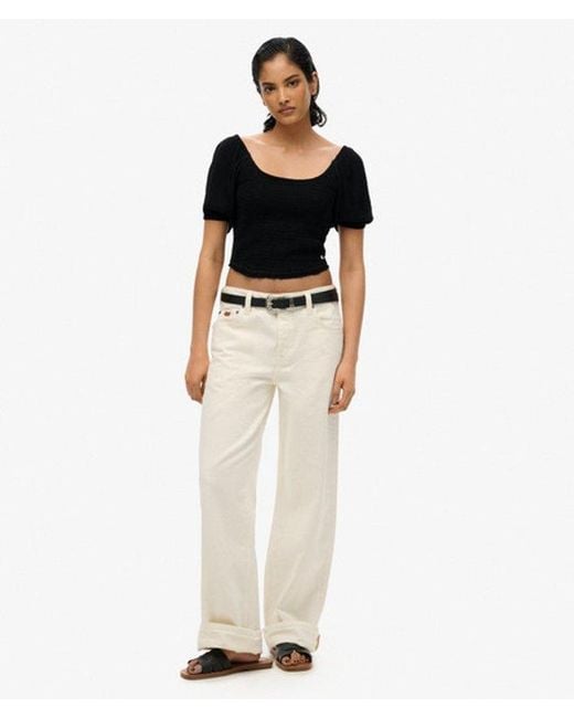 Superdry Black & Co Smocked Woven Top