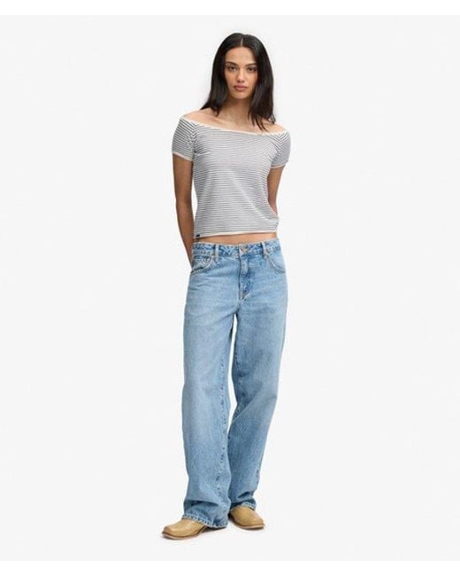 Superdry Blue Bardot Short Sleeve Off Shoulder Top