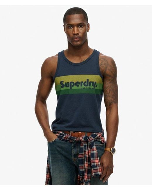 Superdry Green Cali Striped Logo Vest for men