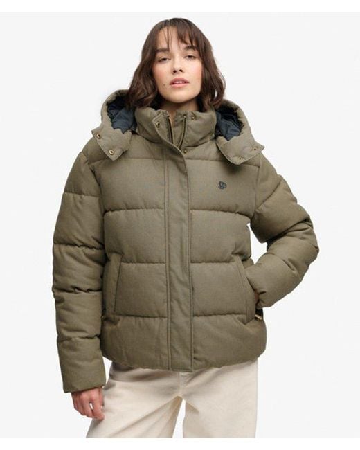 Superdry Green & Co Premium Hooded Check Puffer Jacket