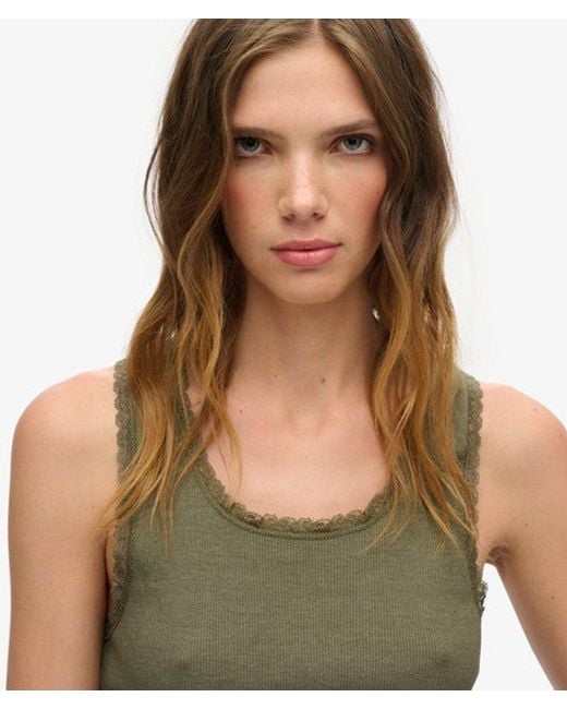 Superdry Green & Co Athletic Essentials Vintage Lace Trim Vest Top