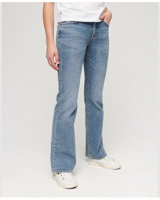 Superdry Blue Organic Cotton Mid Rise Slim Flare Jeans