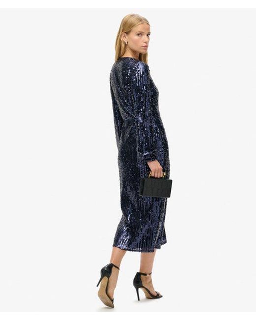 Superdry Blue & Co Slim Fit Long Sleeve Sequin Wrap Maxi Dress
