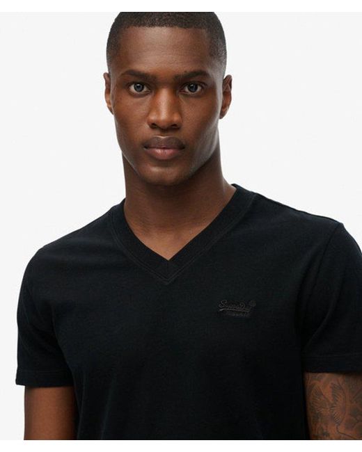 Superdry Black Slim Fit Organic Cotton Essential Logo V Neck T-shirt for men