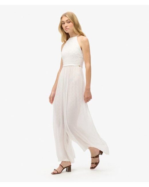 Superdry White Embroidered Sleeveless Jumpsuit