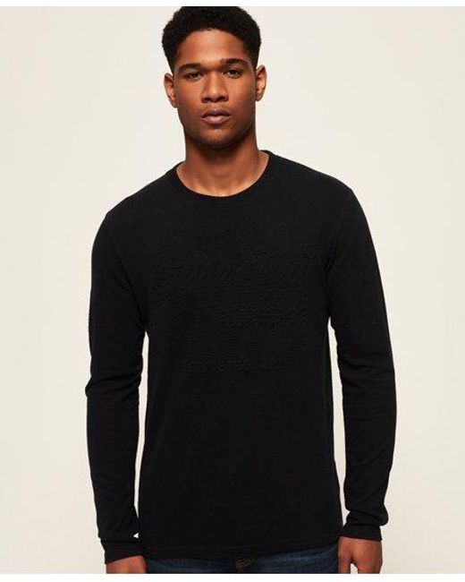 Superdry Black Vintage Authentic Embossed Long Sleeve T-Shirt Tin Tab for men