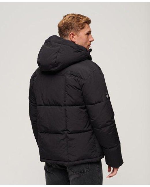 Superdry Black Hooded Box Quilt Puffer Jacket for men