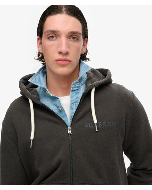 Superdry Black & Co Tattoo Graphic Loose Zip Hoodie for men