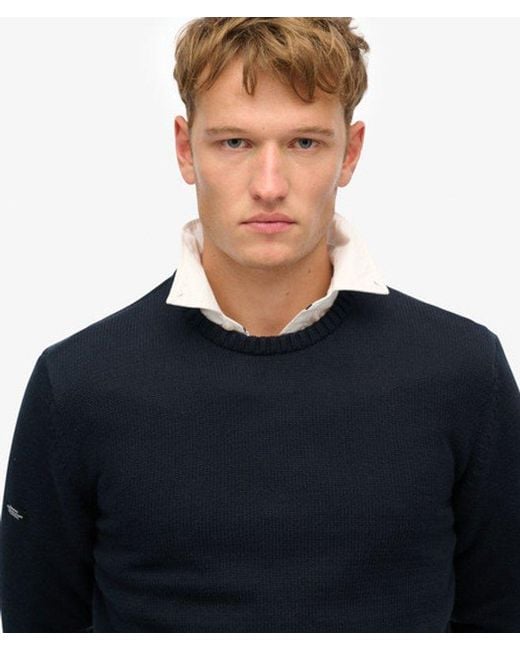 Superdry Blue & Co Cotton Classics Knit Crew Jumper for men