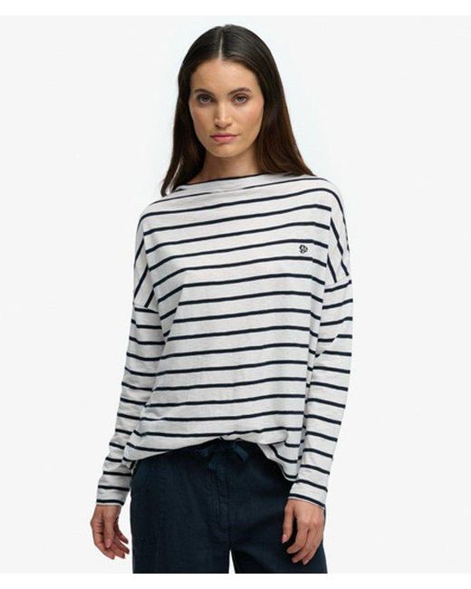 Superdry White & Co Studios Boat Neck Slub Long Sleeve Top