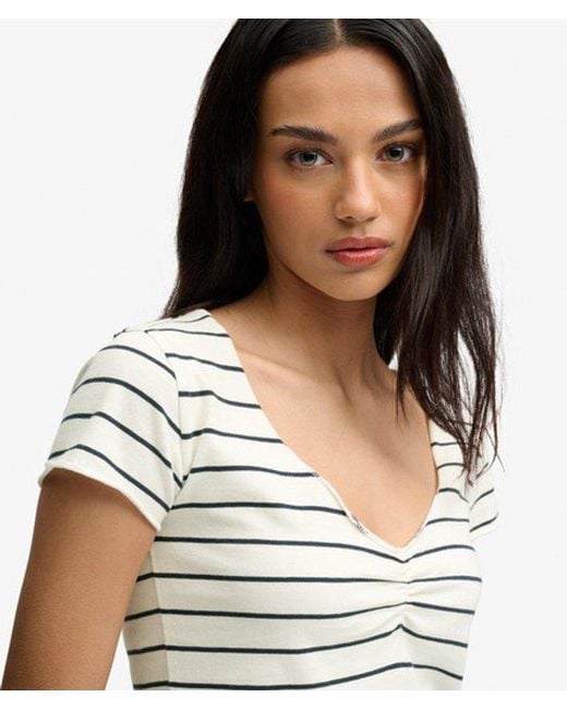 Superdry Blue & Co Athletic Essentials Gathered Pattern Top