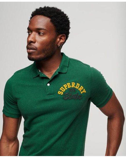 Superdry Green Classic Embroidered Logo Superstate Polo Shirt for men