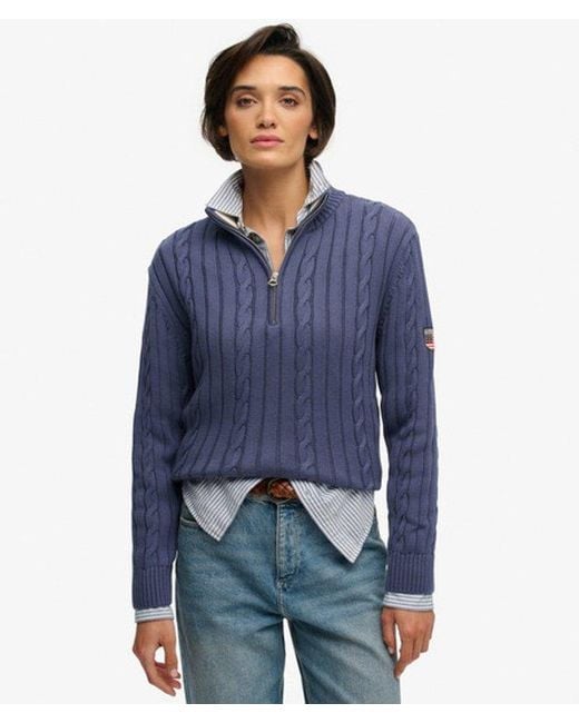 Superdry Blue & Co Cable Half Zip Knit