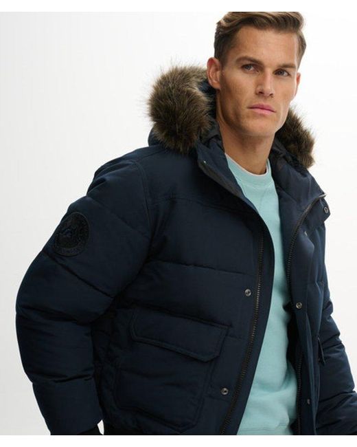 Superdry Blue Everest Hooded Puffer Bomber Jacket for men