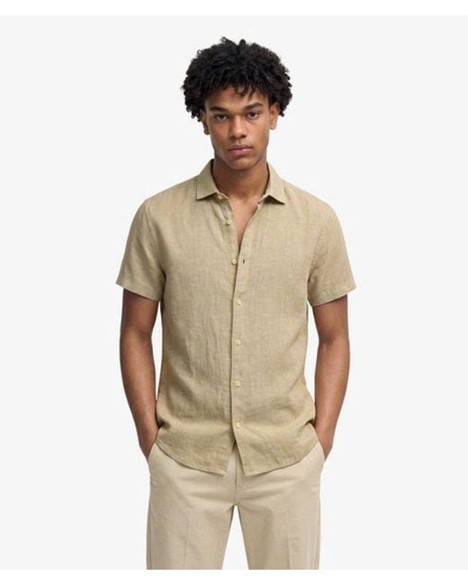 Superdry Brown & Co Riviera Short Sleeve Linen Shirt for men