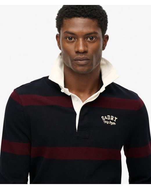 Superdry Black & Co Vintage Athletic Stripe Rugby Top for men