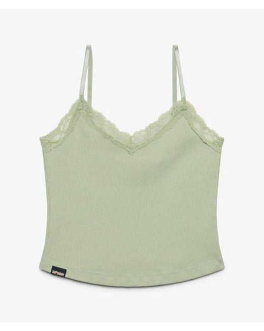 Superdry Green & Co Essential Lace Trim Cropped Cami Top