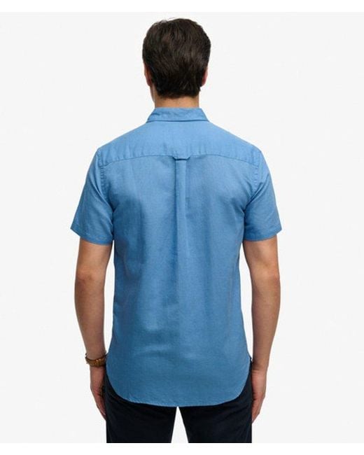 Superdry Blue Cotton Linen Short Sleeve Shirt for men