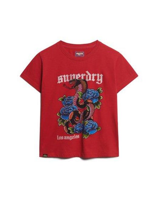 Superdry Red Tattoo Rhinestone T-shirt