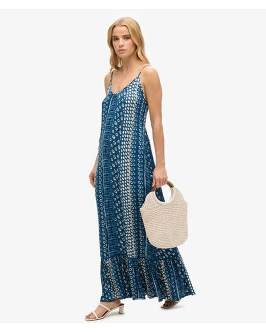 Superdry Blue Printed Maxi Beach Cami Dress