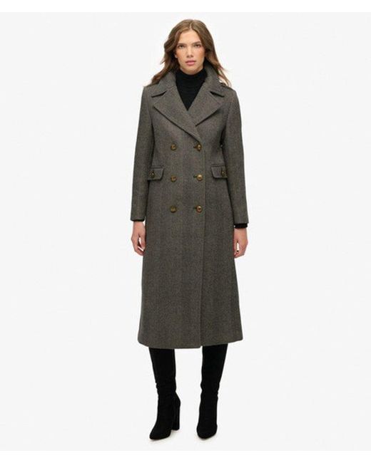 Superdry Black & Co Double Breasted Wool Blend Coat