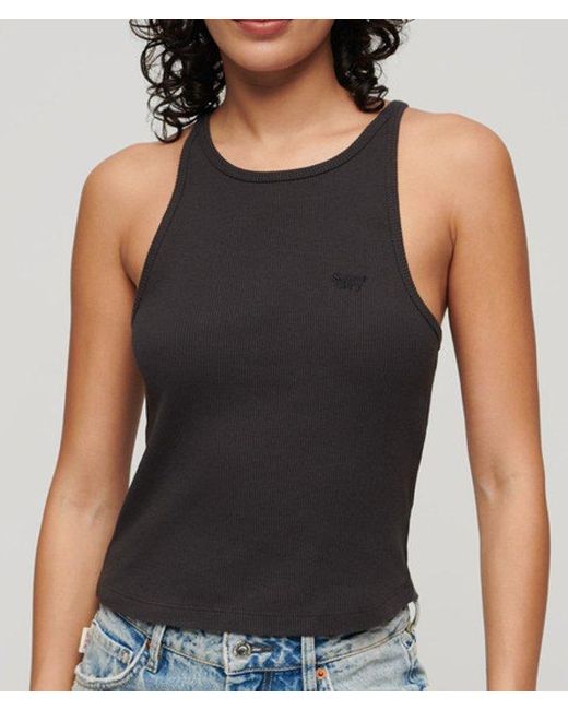 Superdry Black Ladies Slim Fit Embroidered Logo Essential Racer Vest Top