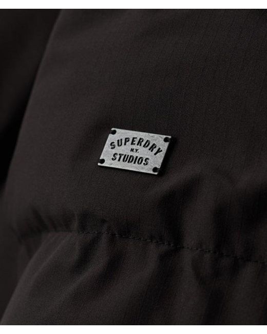 Superdry Black & Co Classic Logo Badge Long Hooded Puffer Coat for men