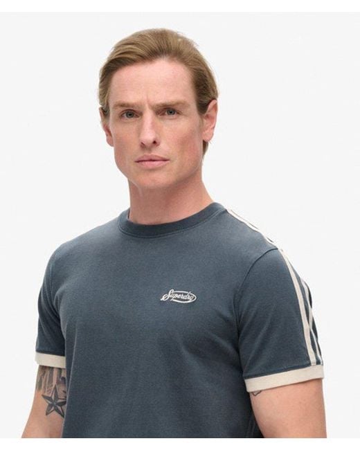 Superdry Blue & Co Essential Logo Retro Striped Crew Neck T-shirt for men