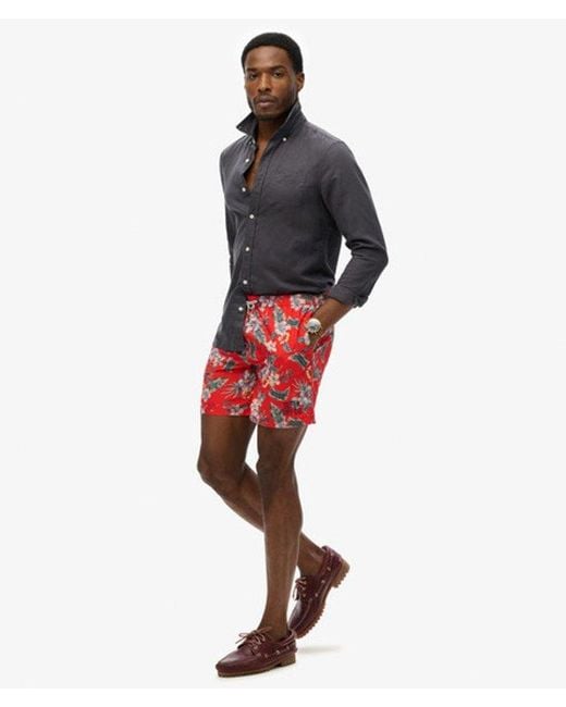 Superdry Red & Co Hawaiian Print 16-inch Swim Shorts for men