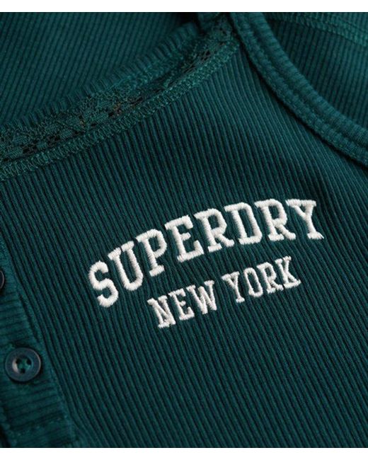 Superdry Green Athletic Essentials Embroidered Button Cami Top