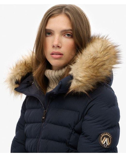 Superdry Blue & Co Fuji Faux Fur Hood Padded Jacket