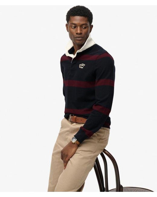 Superdry Black & Co Vintage Athletic Stripe Rugby Top for men