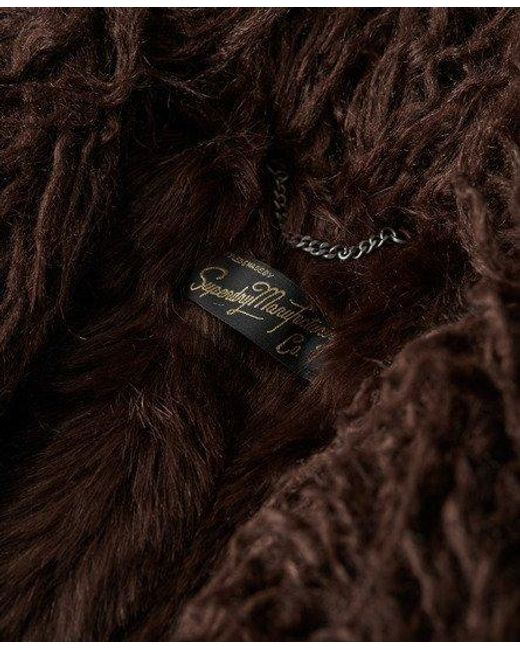 Superdry Faux Fur Lined Longline Afghan Coat, Black at John Lewis