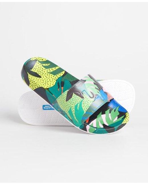 Superdry Blue All Over Print Beach Sliders Cut Out Tropical