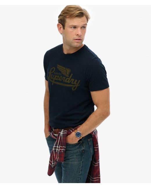 Superdry Blue Heritage Brand Relaxed T-Shirt for men