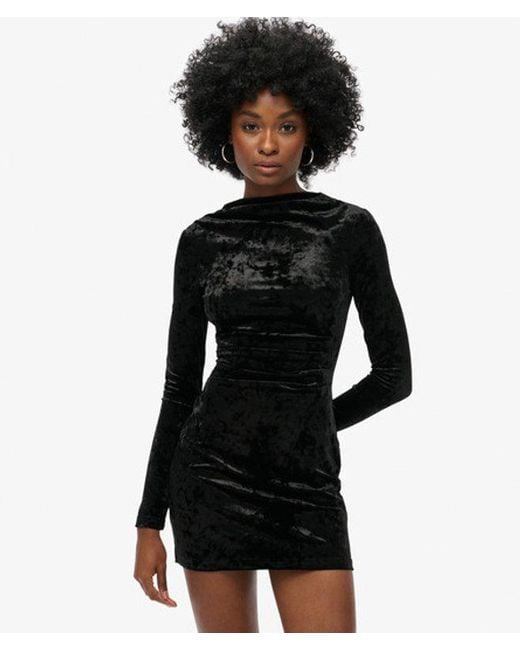 Superdry Black & Co Velvet Long Sleeve Mini Dress