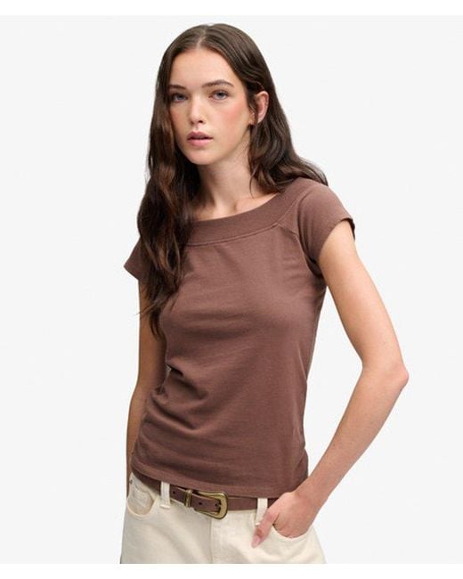 Superdry Brown & Co Athletic Essentials Off Shoulder Top