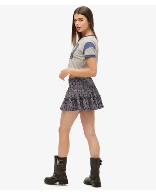 Superdry Gray & Co Ladies Classic Floral Print Tiered Jersey Mini Skirt
