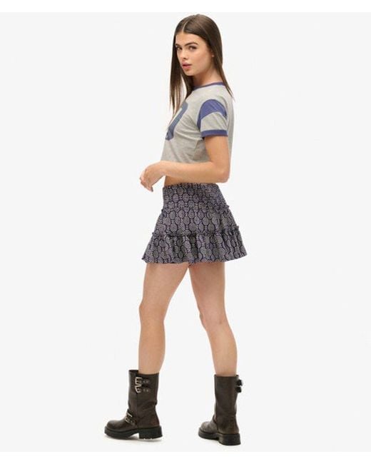 Superdry Gray Ladies Classic Floral Print Tiered Jersey Mini Skirt