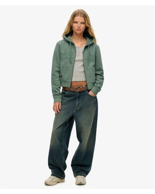 Superdry Green & Co Athletic Essentials Tonal Cropped Zip Hoodie