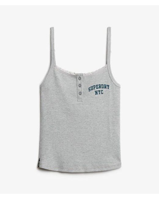 Superdry Gray & Co Athletic Essentials Embroidered Button Cami Top