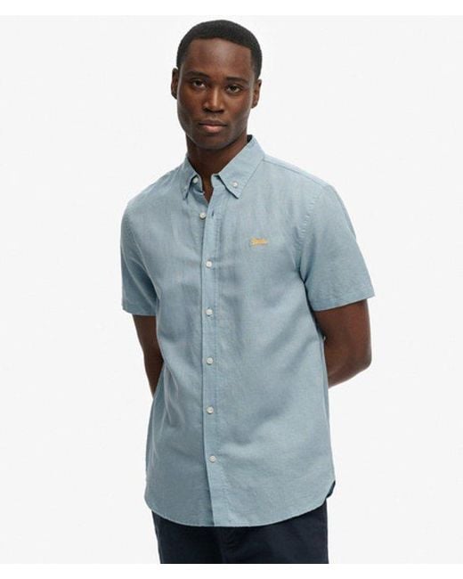 Superdry Blue & Co Cotton Linen Short Sleeve Shirt for men
