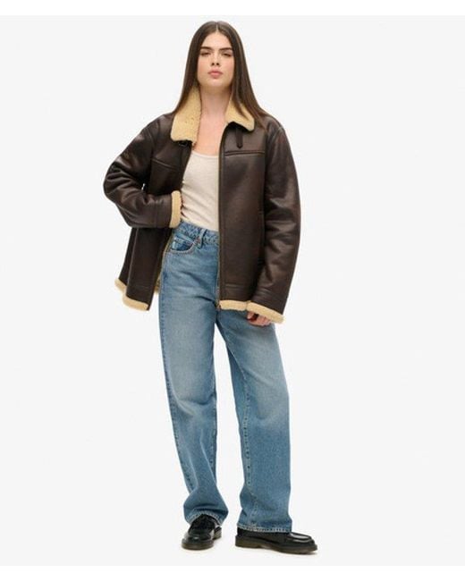 Femme Veste Aviateur Overtaille En Peau De Mouton Synthétique Taille Superdry en coloris Gray