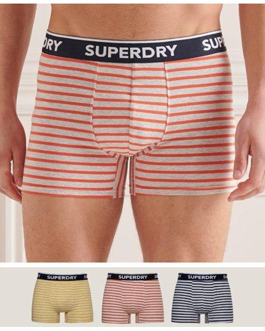 Superdry Red Organic Cotton Classic Boxer Triple Pack Multiple Colours Stripe Multipack for men
