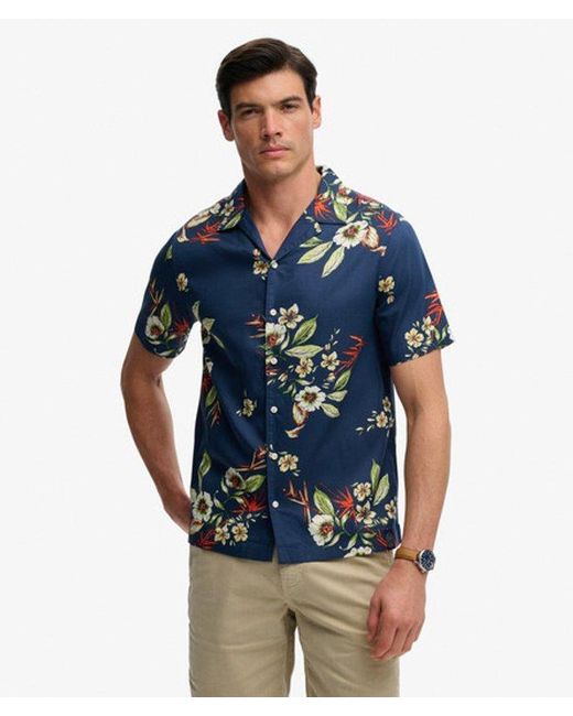 Superdry Blue Hawaiian Print Short Sleeve Shirt for men