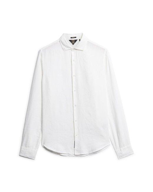 Superdry White Oversized Casual Linen Long Sleeve Shirt